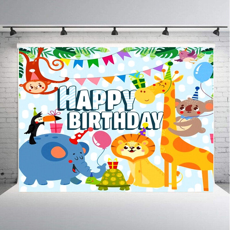 1×1.5m 1.5×2.2m 1.8×2.5m PVC Animal & Happy Birthday Photography Background Cloth Photo Backdrop