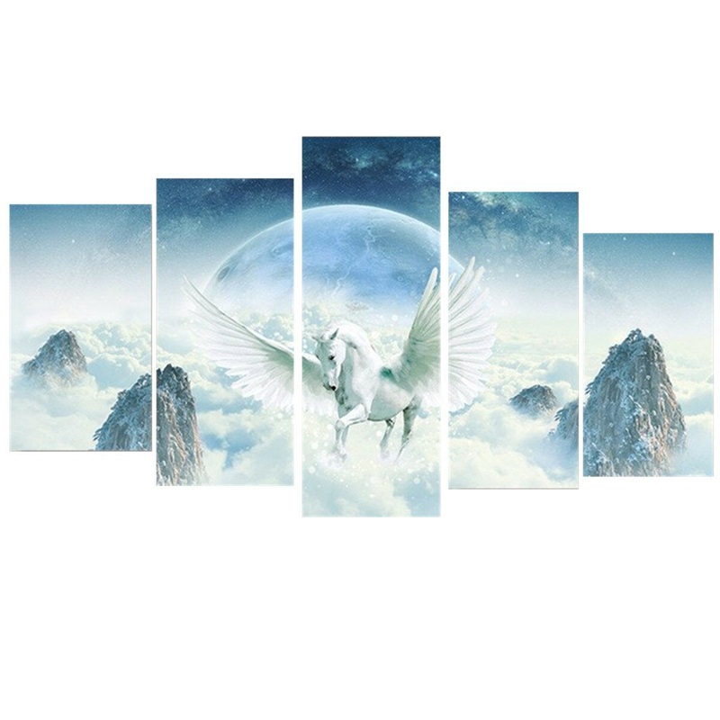 5Pcs Unicorn Canvas Print Painting Modern Abstract Art Picture Wall Decor Art Decoration Framed for Home Office
