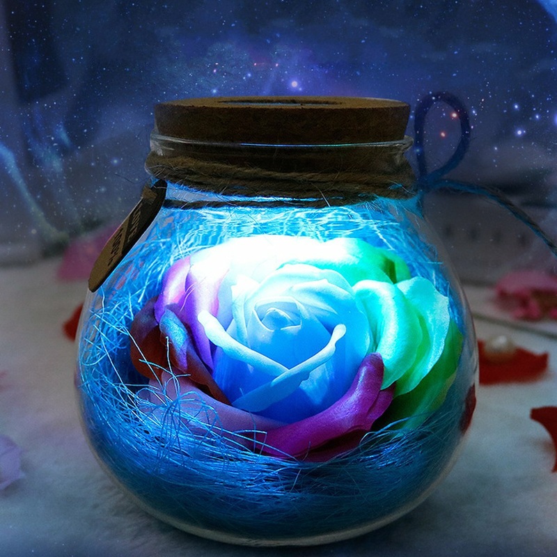 Bakeey LED Light Immortal Flower Soap Rose Wishing Bottle Night Light LED Romantic Colorful Remote Control Light