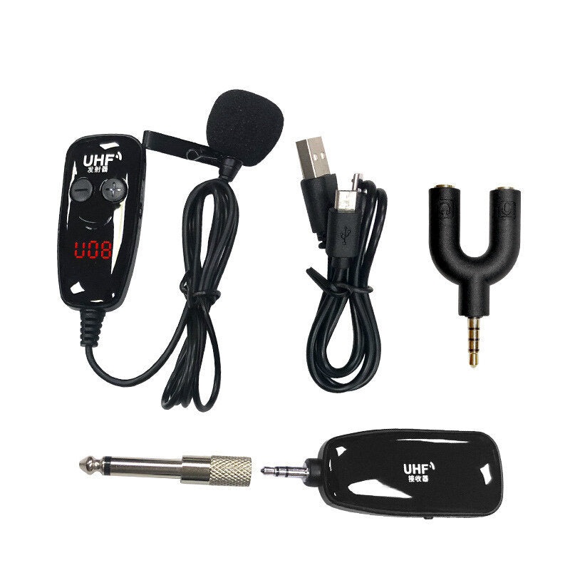 Bakeey V30U UHF Wireless Lavalier Microphone Mini Portable Lapel Collar Clip-on Mic with Receiver Transmitter for Youtube Live Interview Phone Pad PC Android Recorder DSLR