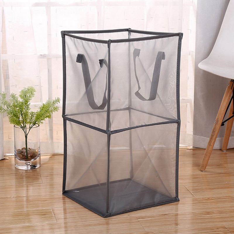Black/Gray Breathable Mesh Basket Foldable Single/ Double Layers Dirty Clothes Hamper Basket For Clothes Home Accessories Storage