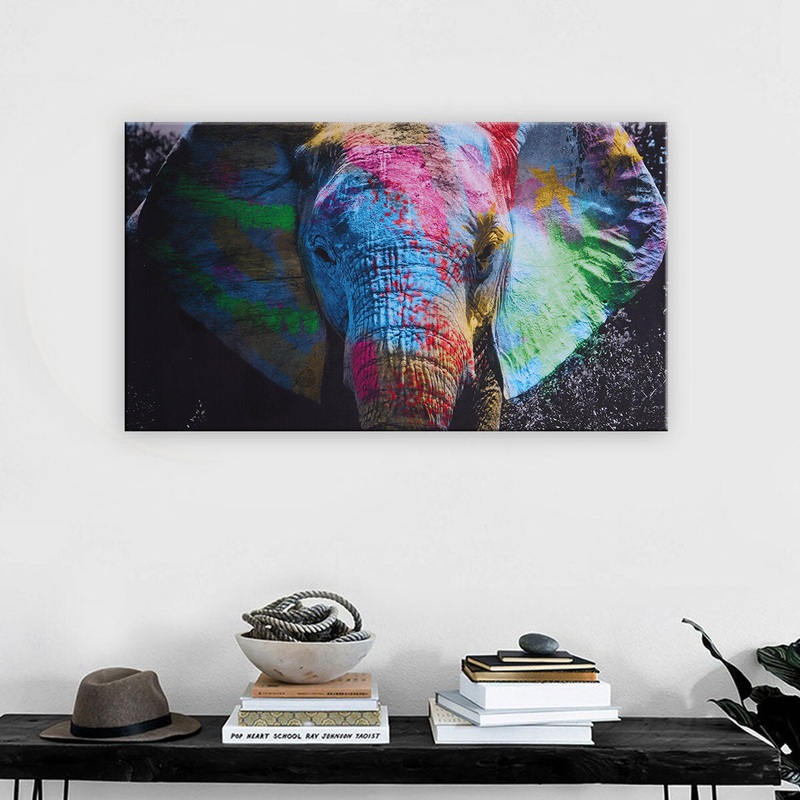 Colorful Elephant Canvas Decorative Painting Wall Hanging Picture Painting Calligraphy Home Living Room Office Decor