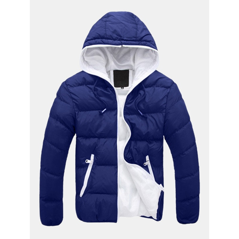 Mens Winter Thermal Contrast Color Outdoor Warm Hooded Padded Jacket