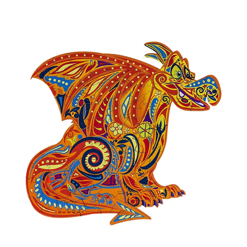 S/M/L DIY Wooden Cartoon Dragon Puzzle Cartoon Unique Shape Pieces Puzzle Gift Educational Game Building Block for Adults Kids Toy