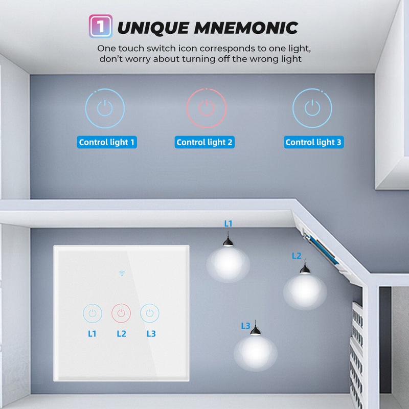 SMATRUL 1/2/3/4 Gang Tuya Smart Life Touch WiFi Wall Switch Light APP No Neutral Wire Required EU Glass Voice Google Home Alexa