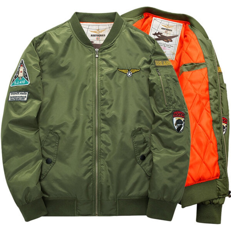 ASSTSERIES Mens Embroidery Bomber Jacket Thick Warm Fashion Casual Baseball Flight Jacket