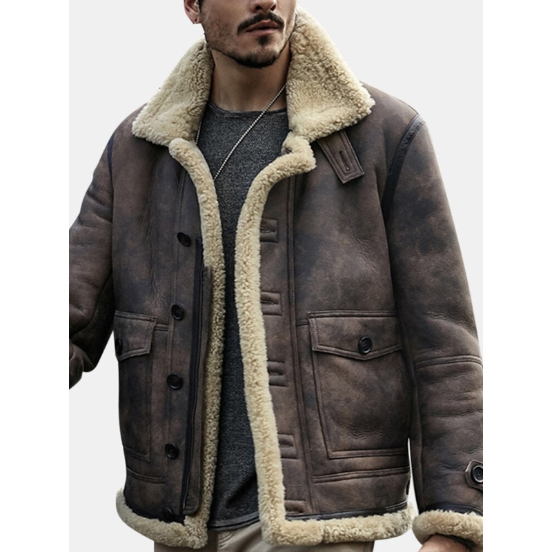 ChArmkpR Mens Biker Jacket Big Pocket Thick Warm Winter Shearling Faux Leather Coats