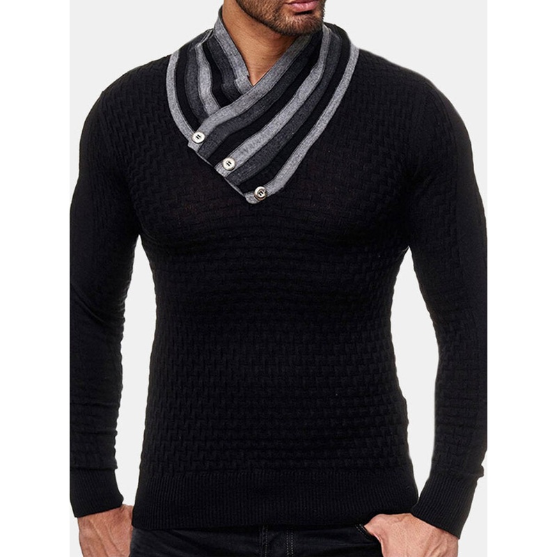 Men’s Fashion Long Sleeve Turtleneck Knit Buttons Thick Cardigan Casual Sweaters