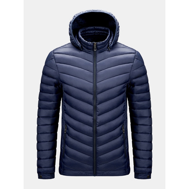 Mens Detachable Hooded Warm Long Sleeve Solid Color Down Jacket