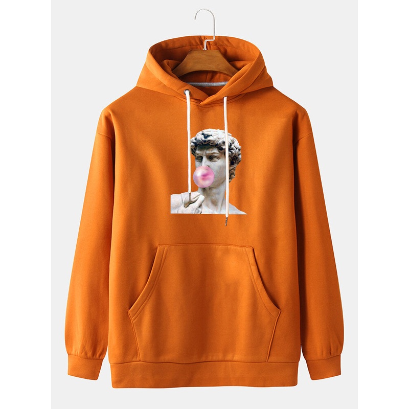 Mens Fuuny Plaster Print Drop Shoulder Hoodies With Kangaroo Pocket