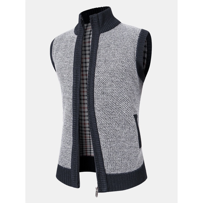 Mens Knit Zip Front Slant Pocket Thick Warm Sleevless Vests