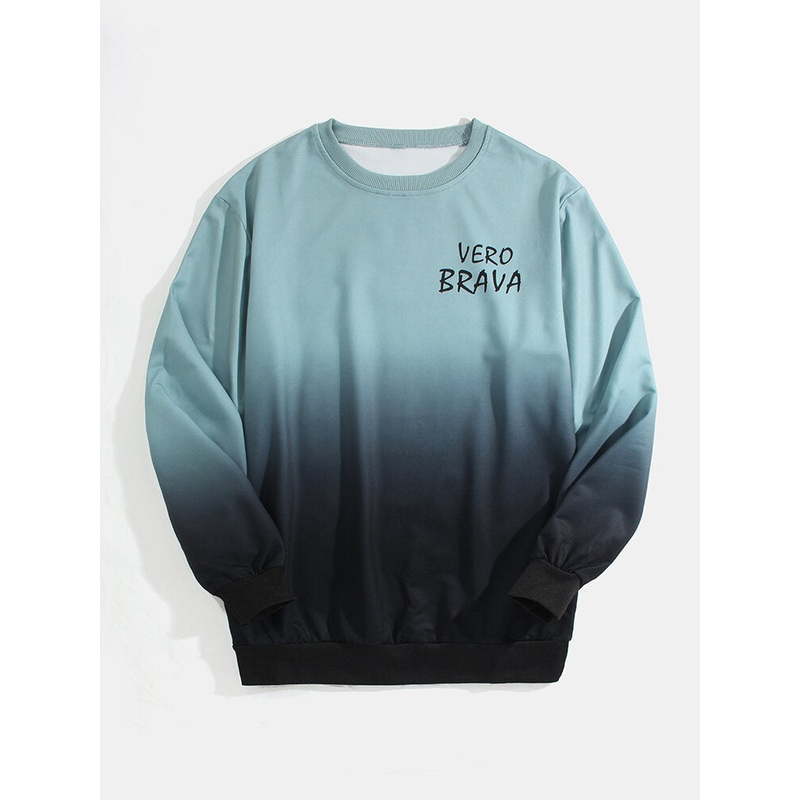 Mens Letter Print Ombre Pullover Long Sleeve Casual Sweatshirts