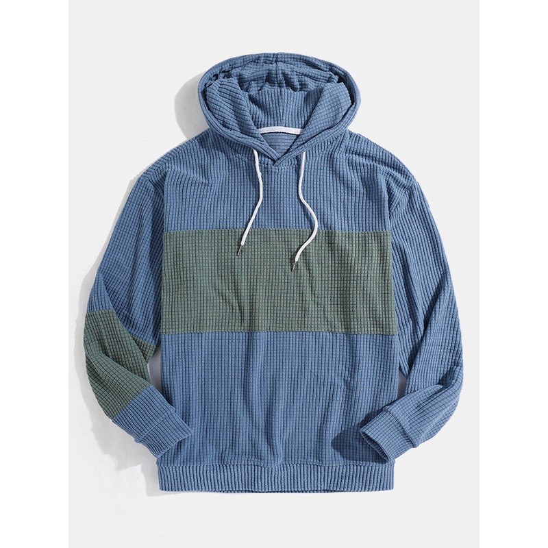 Mens Patchwork Jacquard  Long Sleeve Drop Shoulder Simple Hoodies
