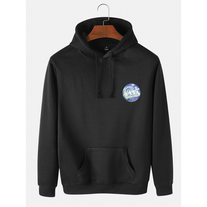 Mens Print Simple Long Sleeve Cotton Hoodies