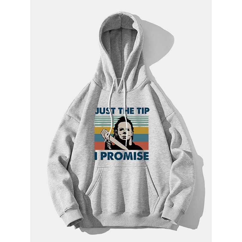 Mens Slogan Figure Pattern Print Loose Casual Pullover Hoodie