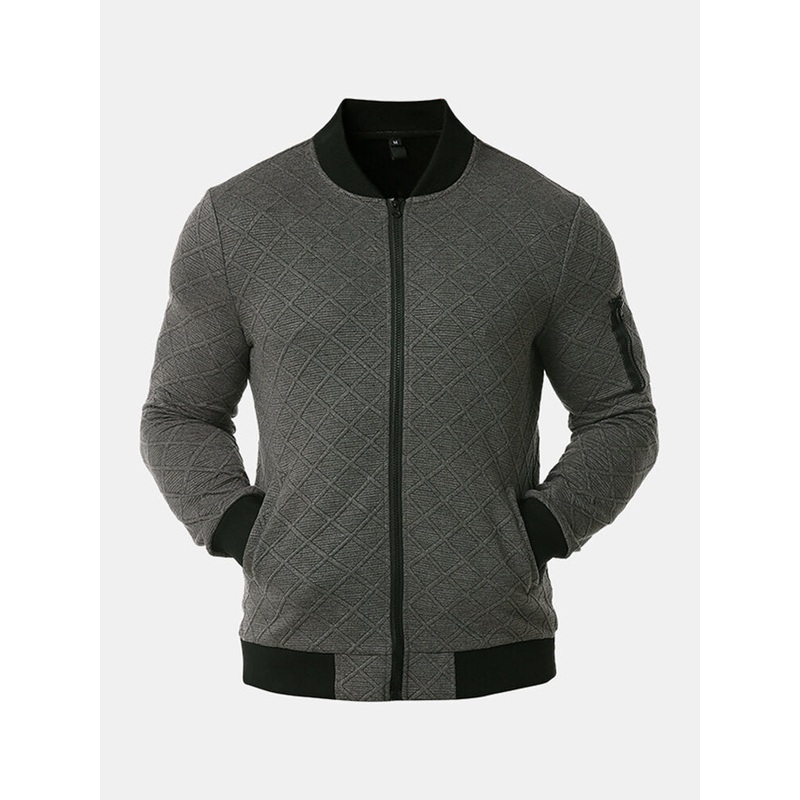 Mens Solid Color Baseball Collar Pocket Zipper Bomber Jacket