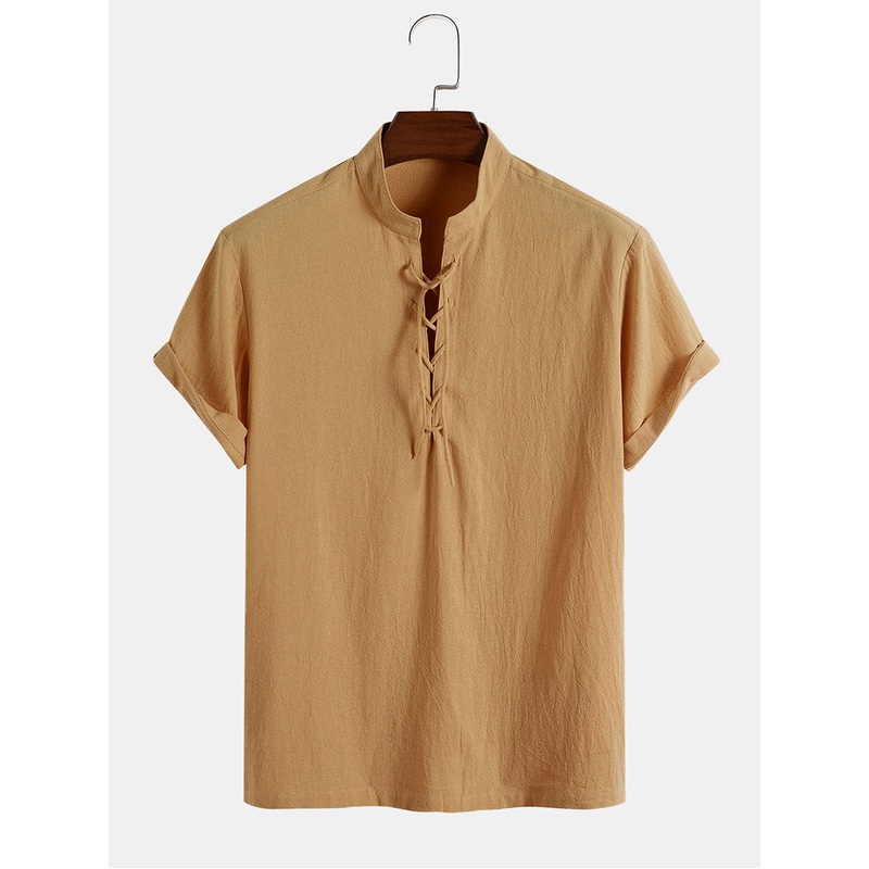 Mens Stand Collar 100% Cotton Casual Shirts
