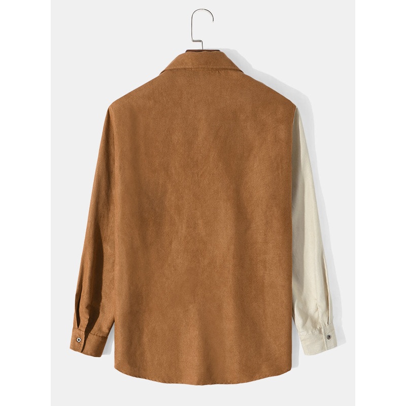 Mens Two Tone Hit Neck Front Buttons Long Sleeve Shirts