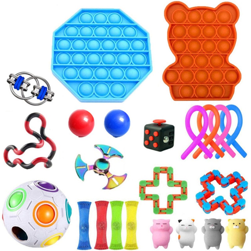 23/24pcs Fidget Toys Sensory Set Anti Stress Fidget Bubble Dice Magic Cube Top Decompression Artifact Hand Puzzle Toys For Kid Adults