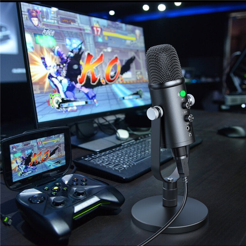 Bakeey BM-86 Condenser Microphone HIFI DSP Noise Reduction Reverberation Adjustable Built-In Sound Card USB Wired Microphone for YouTube Broadcast Recording Gaming