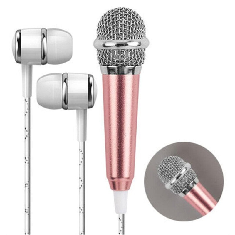 Bakeey Mini 3.5MM Wired microphone Noise Reduction Portable Handheld Recorder Karaoke Consider Mic with Earphone for Smart Phone Laptop PC