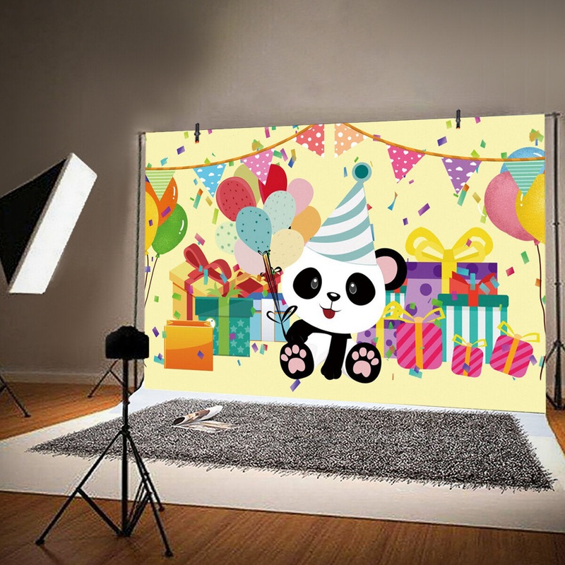 Canvas Photography Backdrop Panda Happy Birthday Party Theme Photography Tapestry For StudioPhotography Home Decoration