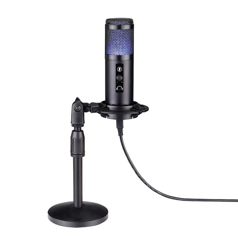 CEOK K04 Condenser Microphone Kit USB Wired Cardioid-directional RGB Dynamic Light Audio Sound Recording Vocal Microphone for PS4 Game Video Conference Mic