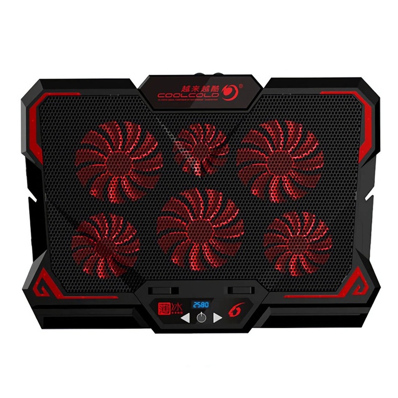 COOLCOLD 17inch Laptop Cooler Cooling Pad Six Fan LED Screen Two USB Port 2600RPM Notebook Tablet Stand