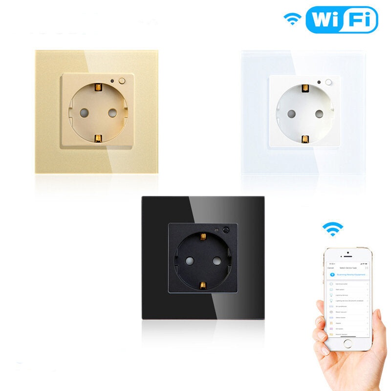 Moeshouse  WiFi Smart Wall Socket Outlet Glass Panel Smart Life/Tuya APP Remote Control EU FR UK AU