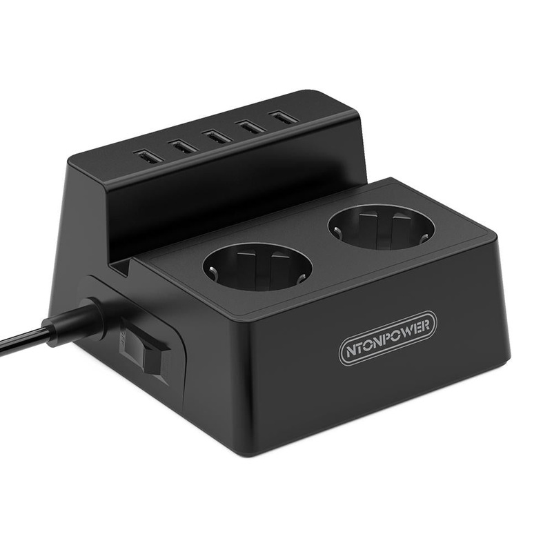 NTONPOWER EU Plug Power Socket 2 AC Outlets Extension with 5 USB Charger Power Outlet