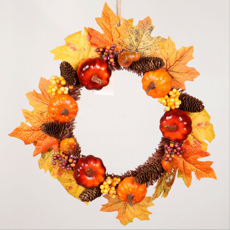 Pumpkin Flower Wreath Maple Leaves Silk an Plastic Harvest Celebrating Halloween Thanksgiving Gifts Home Door Decoration