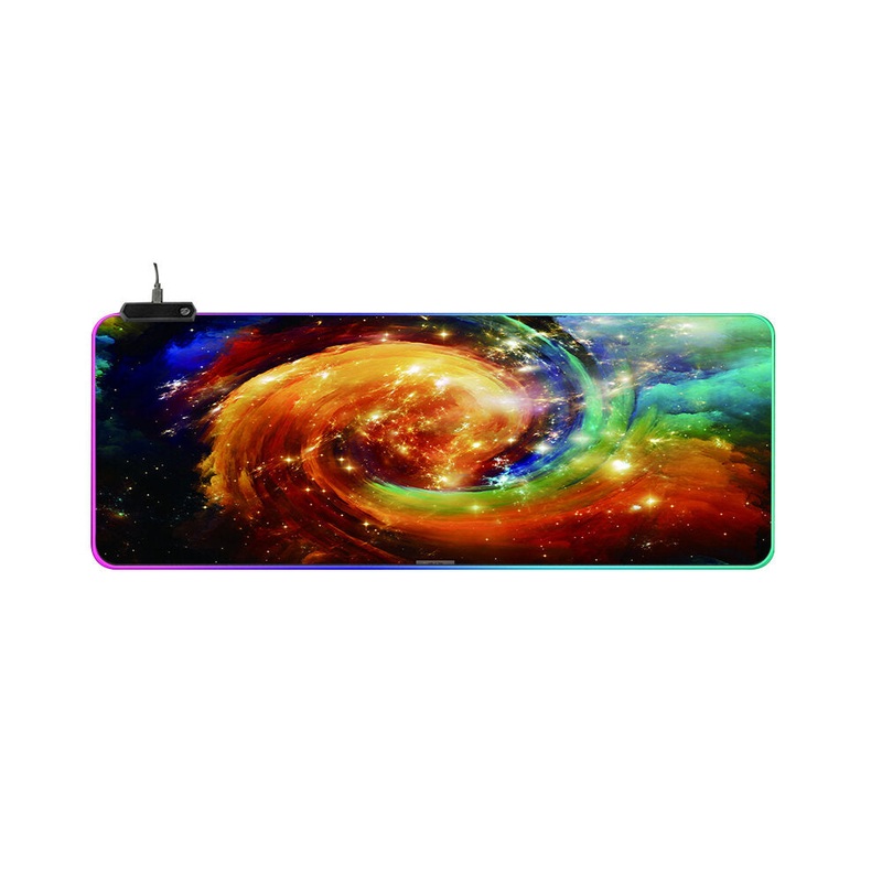 RGB Glowing Mouse Pad Whirlwind Soft Rubber Anti-slip 14 Lighting Mode Large Gaming Keyboard Pad Desktop Protective Mat for Home Office Working Gaming