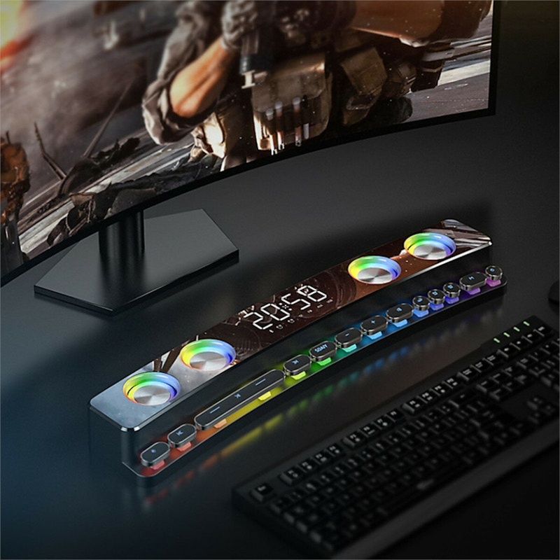 SOAIY SH39 bluetooth 5.0 Wireless Gaming Speaker Soundbar Colorful Light HIFI Sound Quality Desktop Audio Subwoofer Dual Speakers AUX FM