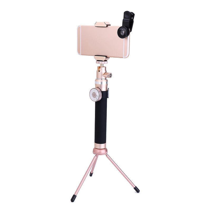 Universal bluetooth Shutter Extendable Selfie Stick with Mini Desktop Tripod Fisheye Lens Wide Angle Lens