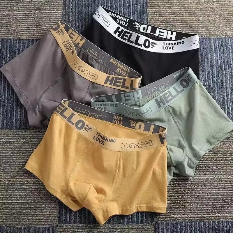 5pcs Men’s Simple Cotton Boxer Briefs with Letter Print Waistband Large Size Comfy Breathable Solid Color Boxer Underwear Underpants