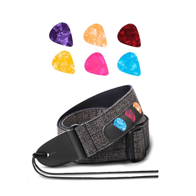 Adjustable Range 98 To 153cm Electric Guitar Strap with 6 Picks Guitar Picks Holders Shoulder Strap Belt Accessories