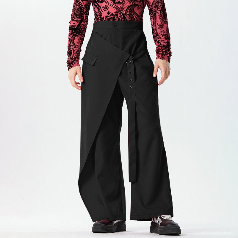 INCERUN Men Fashion Layled Design Pants Metal Buckle Solid Color Casual Trousers Plus Size, Spring Fall, S-5XL