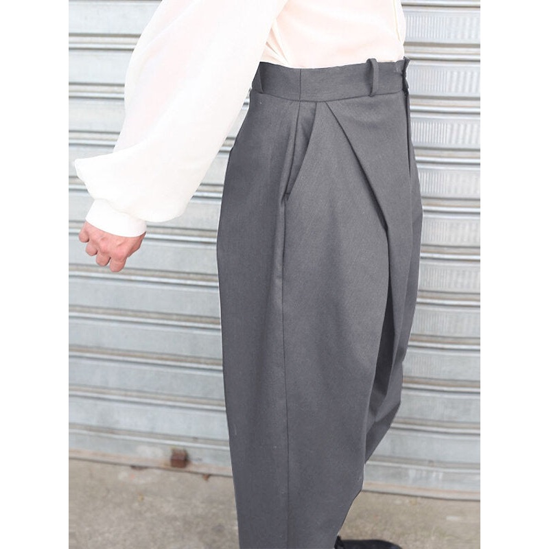 INCERUN Men Plain Cross Pleated High Waist Loose Fit Pants