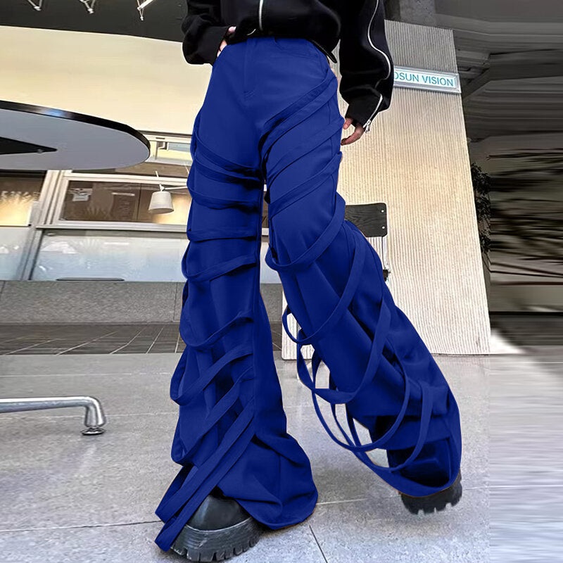 INCERUN Men Ribbon Trimmed Casual Straight Leg Trousers Fashion Button Zipper Convenient Pant with Pockets