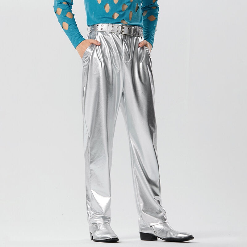 INCERUN Men Shiny Pant with Pockets Party Nightclub Style Pantalons Men’s Coated Shiny Elastic Trousers Fashion Personalized Male Long Pants S-5XL