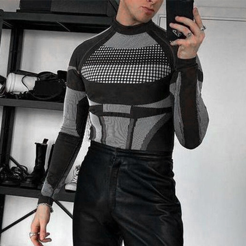 INCERUN Men Tights Skinny Stretch Functional Long Sleeve T-Shirt Fashion Sportwear Crew Neck Black T-shirt for Men, Spring Fall