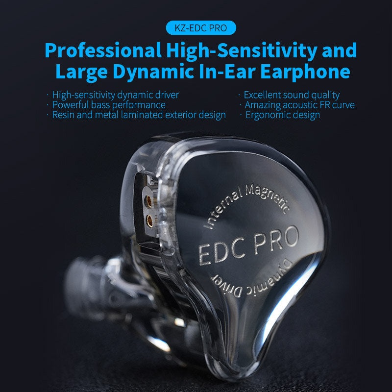 KZ EDC PRO Wired Earphone 3.5mm Jack Earbuds Large Dynamic Drivers Bass HiFi Monitor with Detachable Audio Cable In-ear Headphone Earbuds
