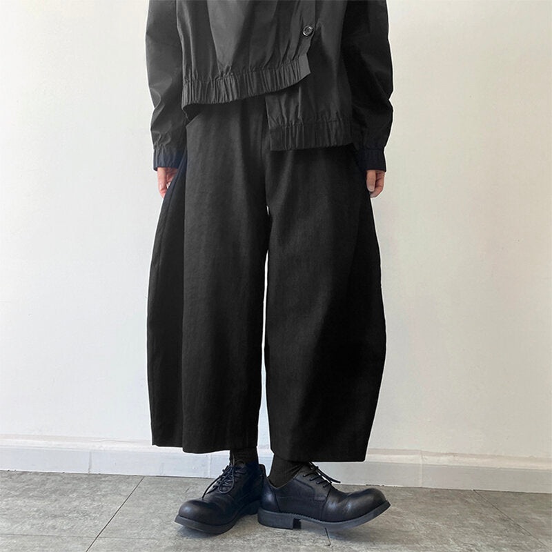 INCERUN Men Casual Loose Fit Pants with Pockets Solid Color Comfortable Wide Leg Seven-point Trousers for Spring Fall S-5XL