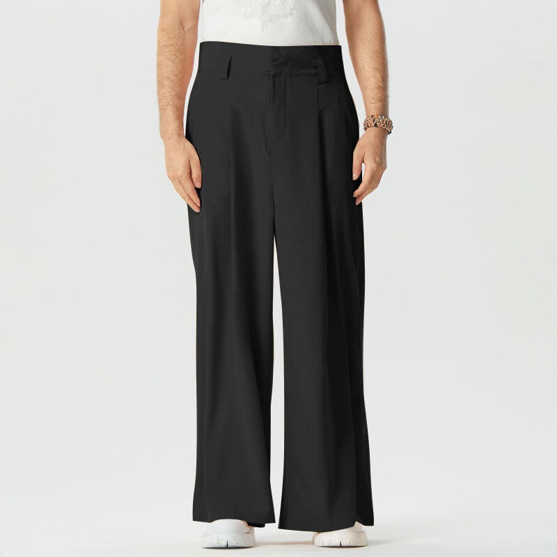 INCERUN Men’s High-waisted Solid Wide-leg Trousers Comfy Loose Fit Casual Pants Plus Size