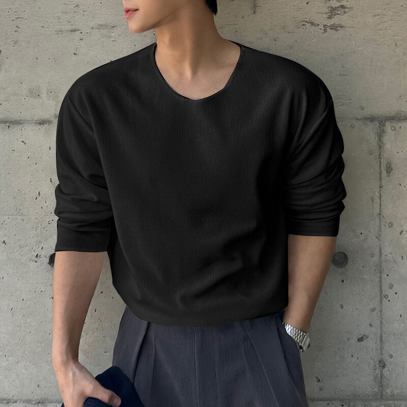 INCERUN Mens Casual Long Sleeve T-shirts Daily Solid Color Loose Fit Comfy V-Neck T-shirt for Spring Fall, S-5XL