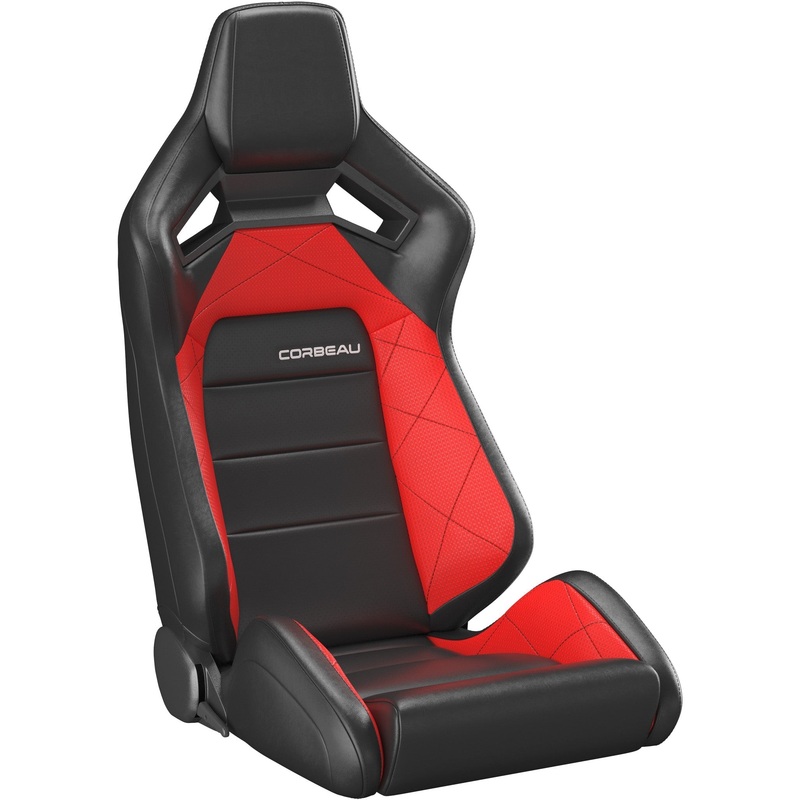 Corbeau Sportline RRX Reclining Seat Pair (Driver & Passenger) – Black Vinyl/Red HD Vinyl
