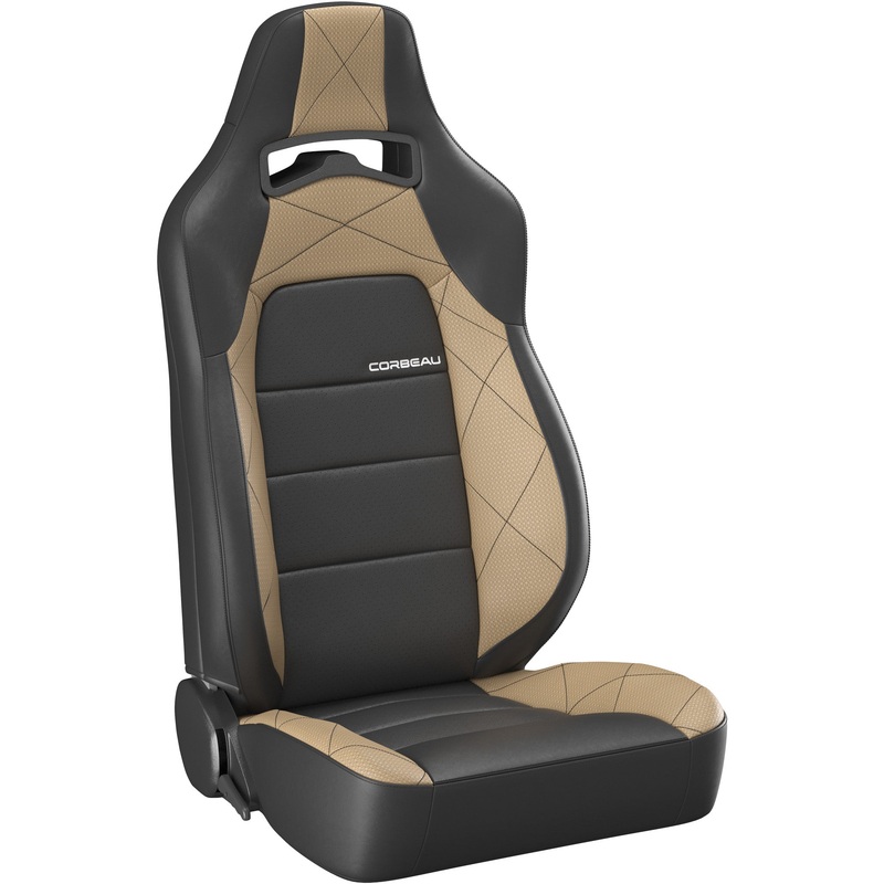 Corbeau Trailcat Reclining Seat Pair (Driver & Passenger) – Black Vinyl/Beige HD Vinyl
