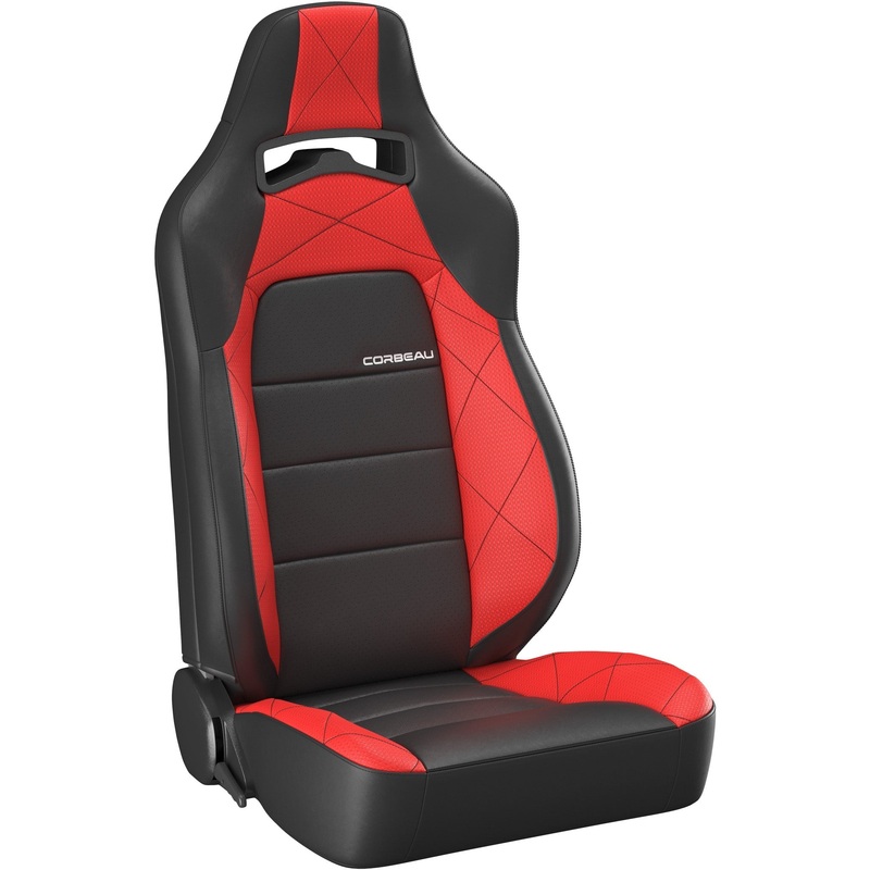 Corbeau Trailcat Reclining Seat Pair (Driver & Passenger) – Black Vinyl/Red HD Vinyl