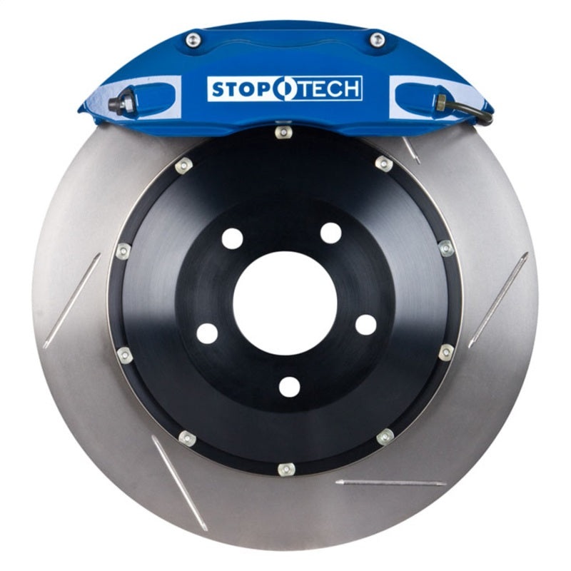 StopTech 05-06 Saab 9-2 Front BBK w/Blue ST-40 Calipers 328x28mm Slotted Rotors Pads and SS Lines