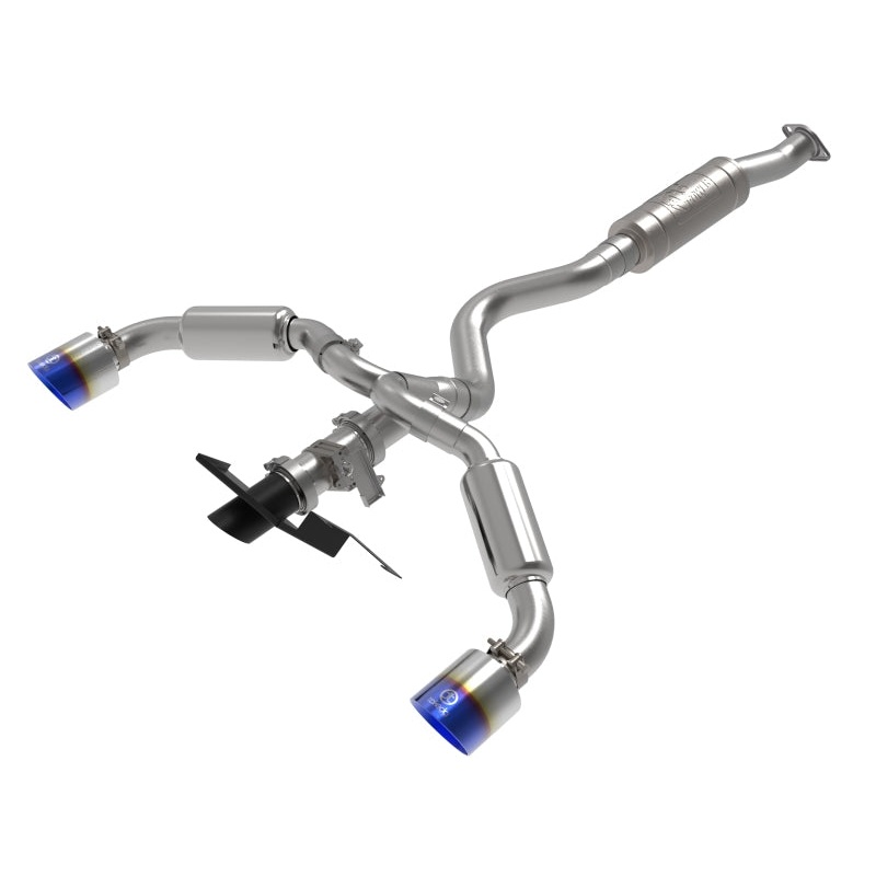 aFe 23-24 Toyota GR Corolla L3 1.6L (t) Gemini XV 3in to 2-1/2in Cat Back Exhaust w/ Cut-Out Blue Flame Tips